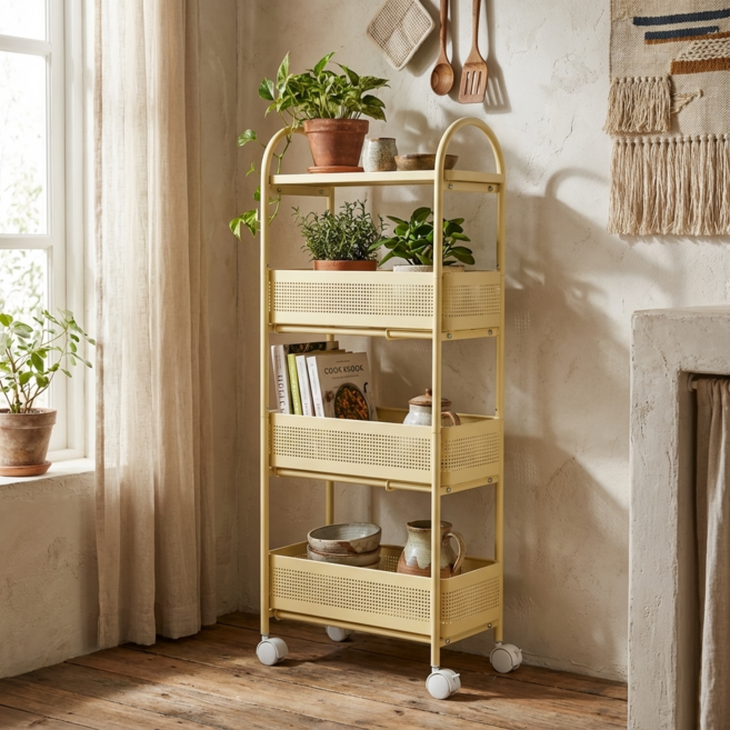 르엘 슬림 이동식 선반 틈새 트롤리, 4단, 옐로우