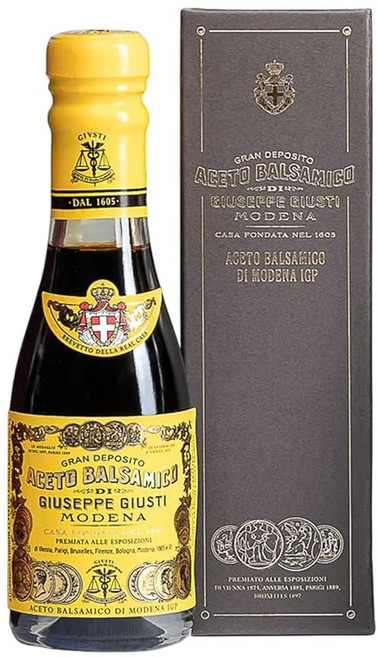 모데나 IGP의 주스티 발사믹 식초 - 전통적인 숙성 통에서 숙성된 두껍고 풍부한 아세토 발사미코 디 모데나 - 4개의 금 상자 이탈리아산 - 8 45온스 250ml -, 1개