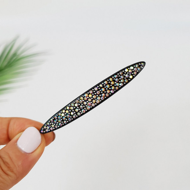 시크몽 프랑스핀 호피 마블 블랙 큐빅 스톤 긴 타원 옆머리 앞머리 7.5 cm 수동 똑핀