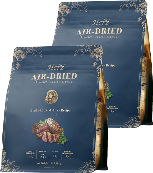 Herz 赫緻 無穀低溫風乾犬飼料, 2袋, 454g, 美饌嫩牛佐頂級鴨肝