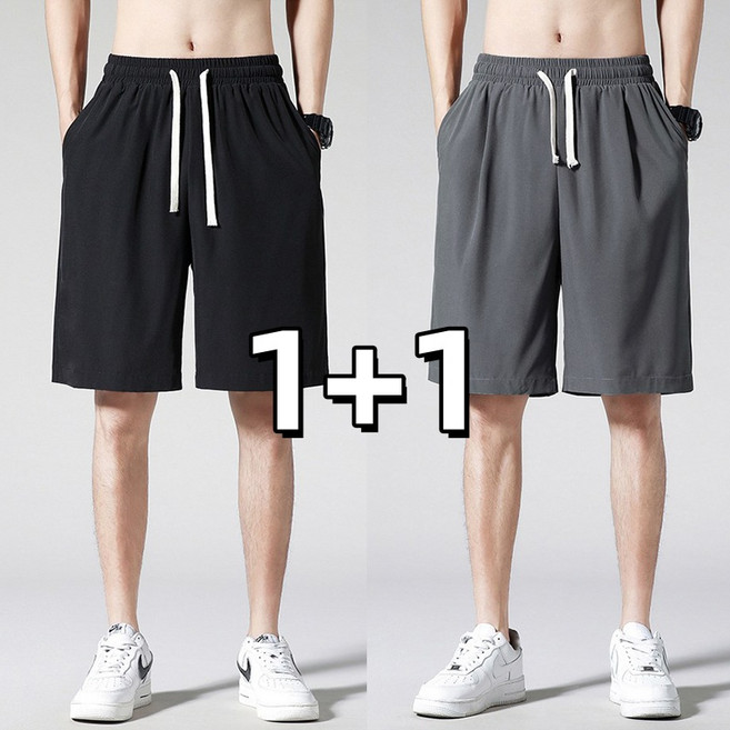 1+1 남자 시원한 5부 반바지/베이직 탄성 조거팬츠/여름 밴딩반바지/슬랙스 와이드반바지/5부팬츠 빅사이즈 2P