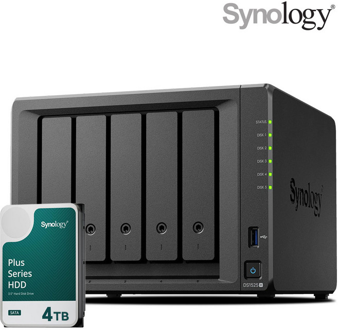 [ 시놀로지 공식총판 ] 시놀로지 나스 DS1525+5베이 [4TB] 4TBx1 HAT3300 NAS HDD 합본