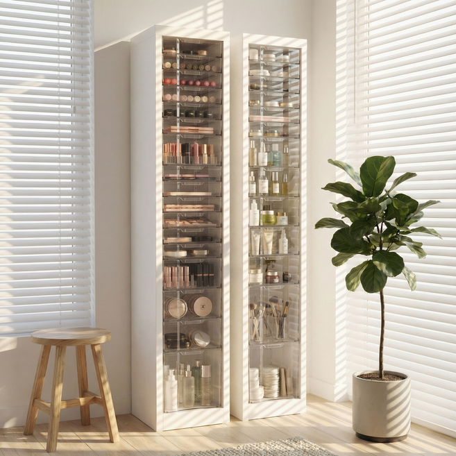 SeekFun 네일샵 서랍장 매니큐어 수납장 소품 정리함 화장품 정리 다용도 캐비넷, 18단, 화이트/Whtie