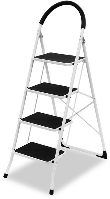 로티홈시스 이동식 미니 사다리 우마 작업 발판 접이식 계단 사다리 4단 가정용 사다리 블랙, 1개