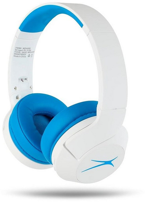 Altec Lansing Kid Safe 노이즈 캔슬링 무선 헤드폰 15H 배터리 85dB 볼륨 제한 접이식 디자인 강력한 사운드 액티브 노이즈 캔슬링 만 7세 이상, 화이트아웃 웨이브 블루
