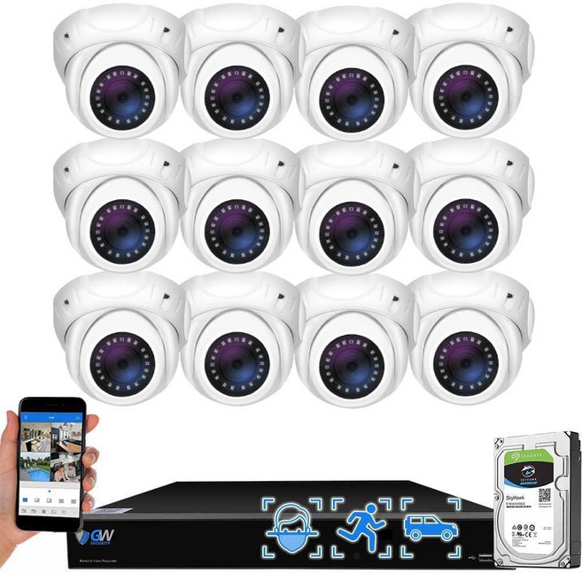 GW Security 16채널 4K NVR 5MP PoE IP 감시 보안 카메라 시스템 12개의 슈퍼 HD 1920P 30FPS 실시간 방수 마이크 AI 돔 카메라 얼굴/인, GW Security 16채널 4K NVR 5MP Po