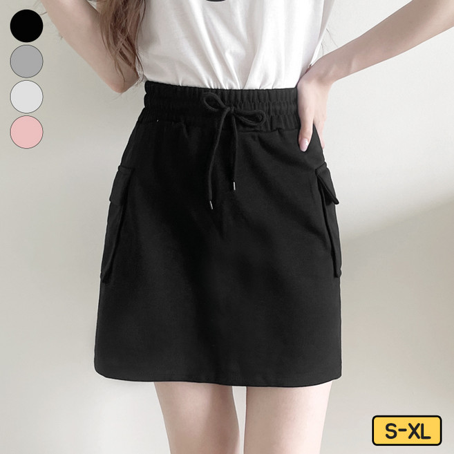 여리진 여성용 밴딩 카고 포켓 스커트 데일리 트레이닝 미니스커트 치마