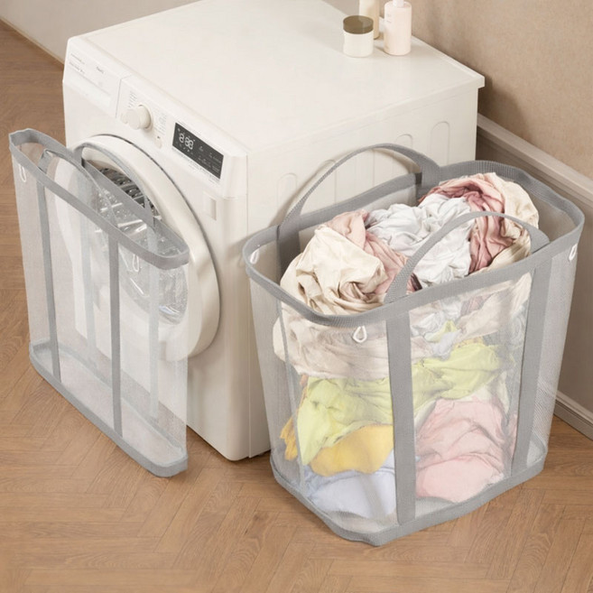 (2개입) 코코쥬 대용량 다용도 메쉬 빨래바구니, 그레이
