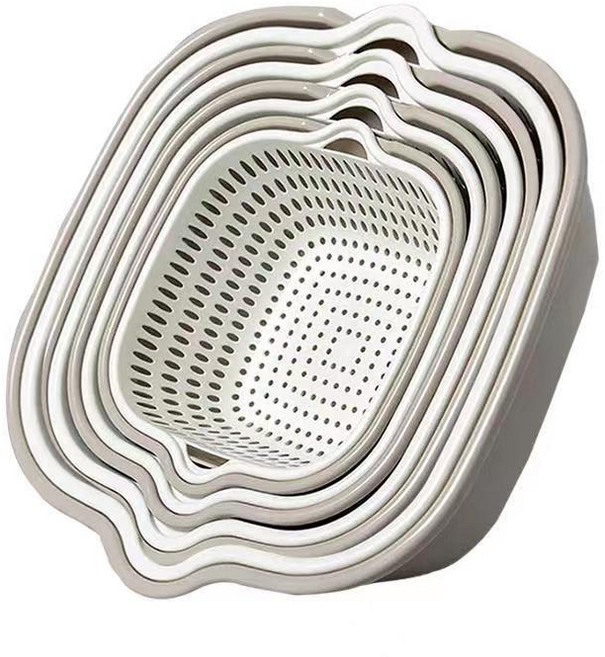 리딜 세척바구니 8P 채반 다용도 물빠짐 과일 채소 설거지 주방용품, 1세트, 그레이&화이트