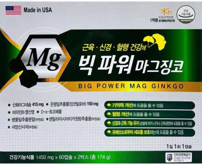 빅파워 마그징코 4개월분 혈액순환 기억력 개선 60정 2개