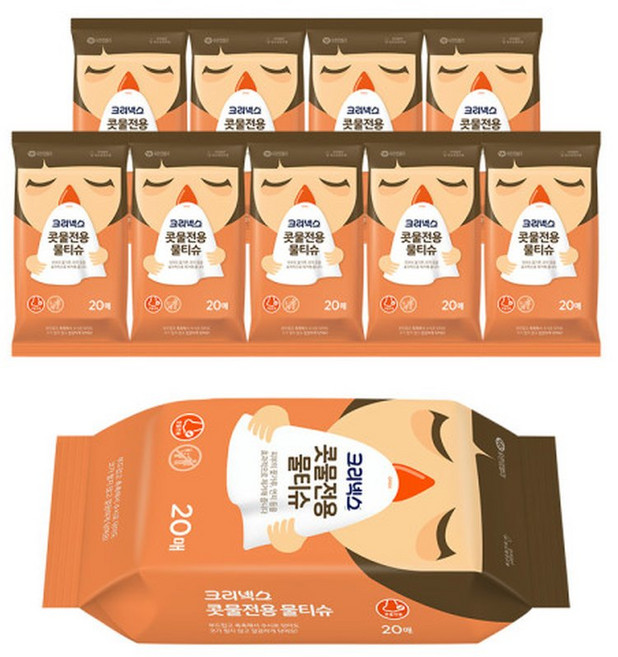 크리넥스 콧물전용 물티슈 20매 x 10팩, 60g, 10박스