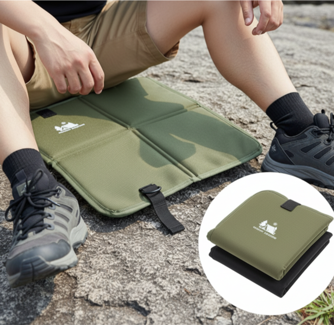 캠시트 등산 휴대용 방석 2개, 블랙/카키