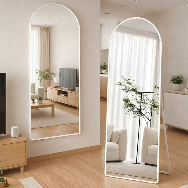 소프트엣지 아치형 벽걸이 스탠드 전신거울, 화이트