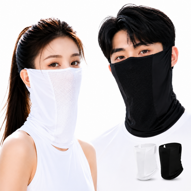 UKEI 자외선 차단 마스크 골프 냉감 얼굴 햇빛가리개 1+1, 화이트+블랙, 1세트