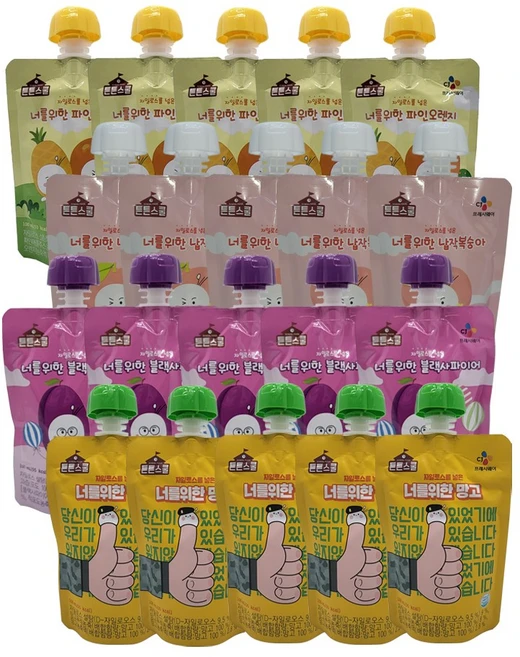 CJ 튼튼스쿨 너를위한 ( 망고 파인오랜지 블랙사파이어 납작복숭아 ), 100ml, 20개 - 쿠팡