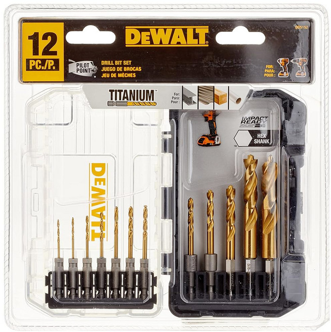 디월트 DEWALT 드릴 비트 세트 티타늄 임팩트 준비 완료 금속 목재 및 플라스틱에 이상적 12피스DD5152, 12 Piece Drill Bit Set, 1개