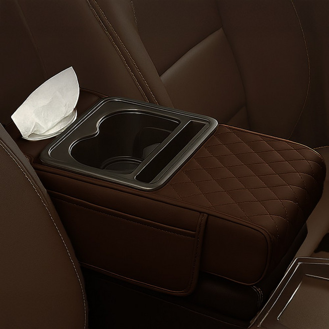 볼체 차량용 센터 콘솔 박스 쿠션 커버 컵홀더 수납함, 02.에스프레소 브라운