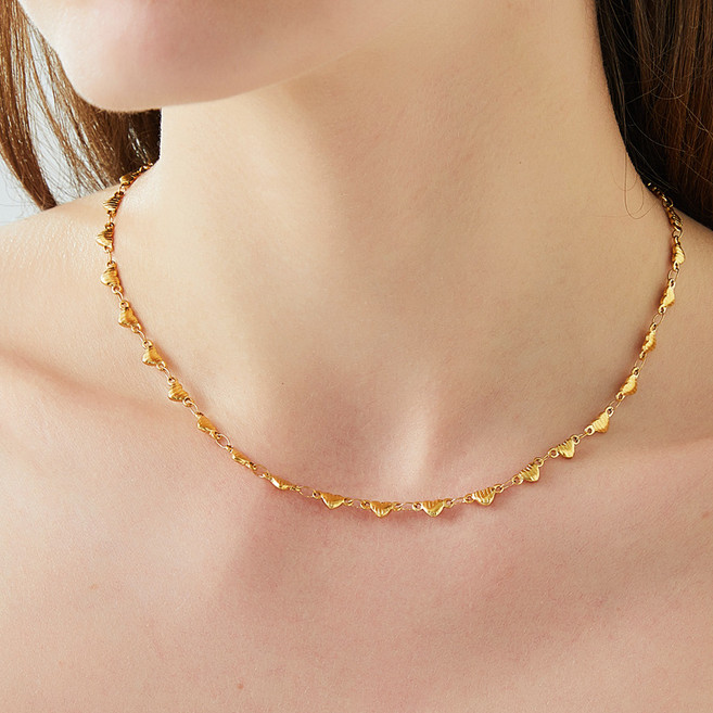 NXNA 18K 골드 앤티크엠보 하트형 목걸이 럭셔리 도금 소체인 CS-XL002