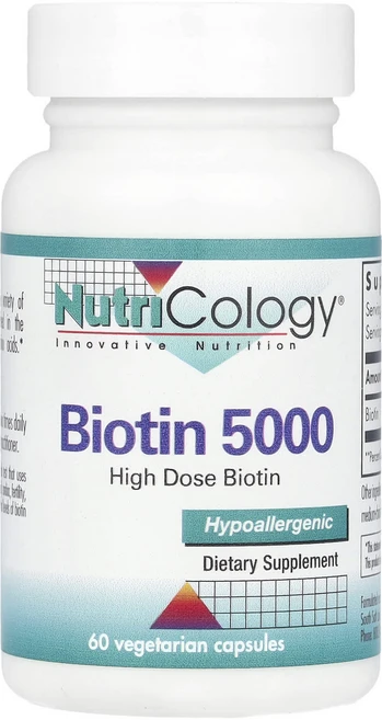 Nutricology 비오틴(Biotin) 5000 60 채식 캡슐, Nutricology비오틴Biotin500060채식캡슐, 1개, 60정 - 쿠팡