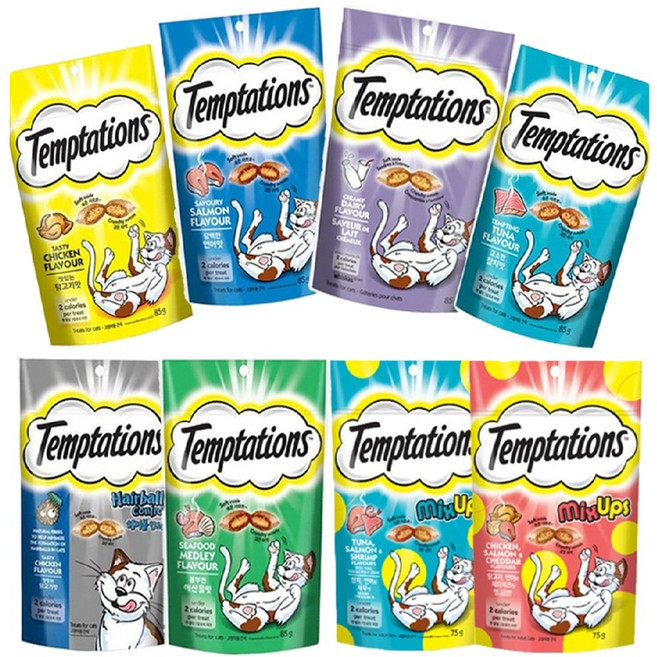 고양이 템테이션 간식 8가지맛 세트, 75g, 1세트, 닭고기+연어+우유+해산물+참치+헤어볼+믹스닭+믹스참치