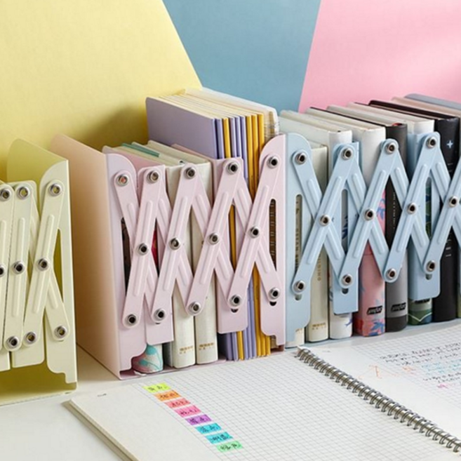 길이 조절 책꽂이 조절형 가정용 사무실 정리대 자바라 북엔드 받침대 학용품 정리함 도서관용 책꽂이, 블랙