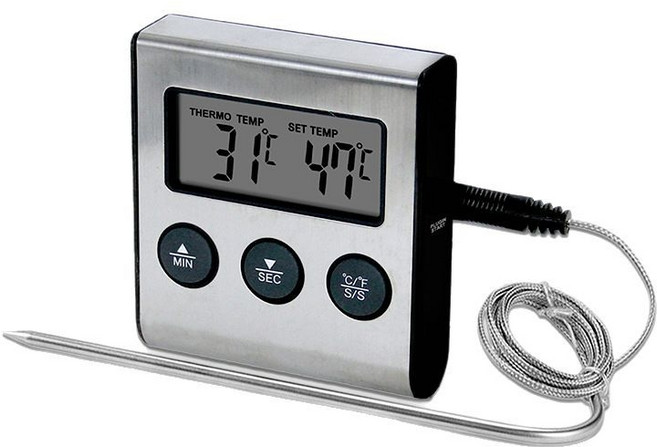 푸드링크 2in1 주방 타이머 겸용 디지털 탐침 온도계, 1개