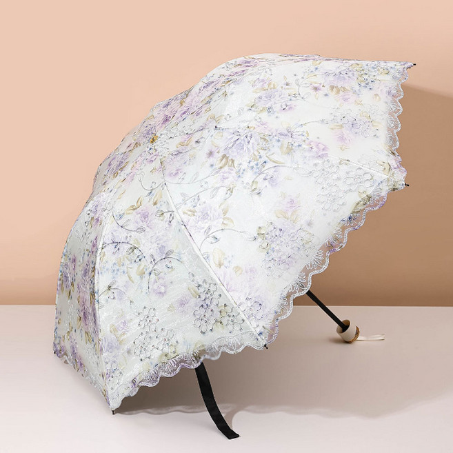 에코럭키 플라워 레이스 암막 양산 겸용 우산 비즈장식 이중 망사 레이스 UV 패션 우양산