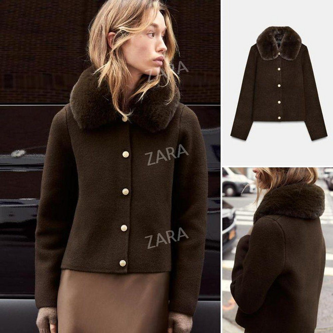 자라 겨울 페이크 퍼 효과 목선 니트 가디건 재킷