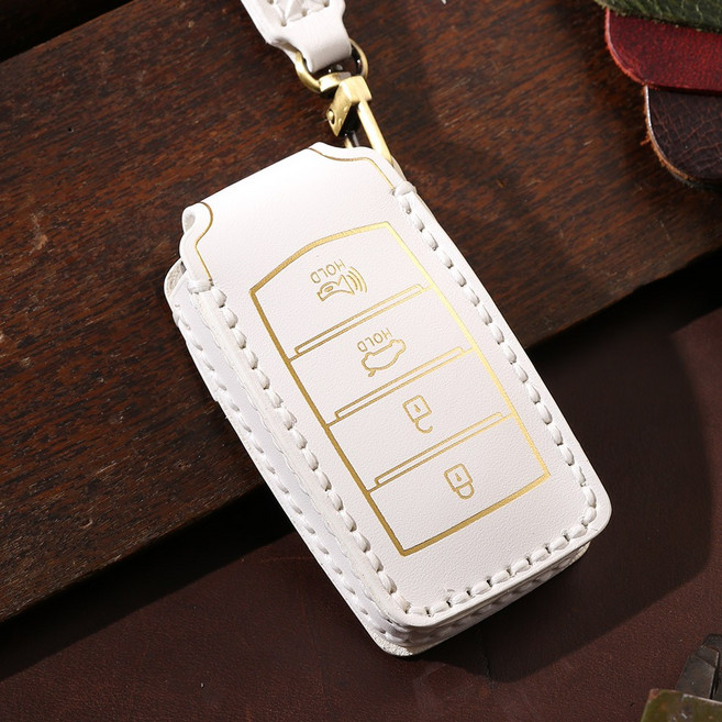 벤오토 제네시스 G70 G80 G90 EQ900 호환 스마트키 가죽케이스 4버튼 키링 키홀더 (S2-HL4A), 화이트