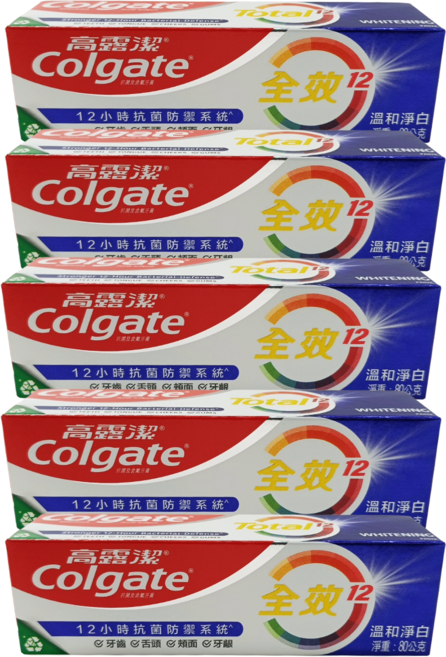高露潔 全效溫和淨白牙膏, 80g, 5個