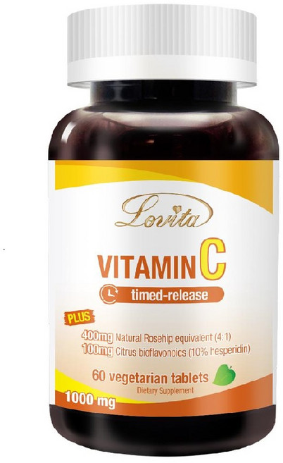 Lovita愛維他 長效緩釋型維他命C 素食錠1000mg (玫瑰果 生物類黃酮 維他命P), 60顆, 1罐