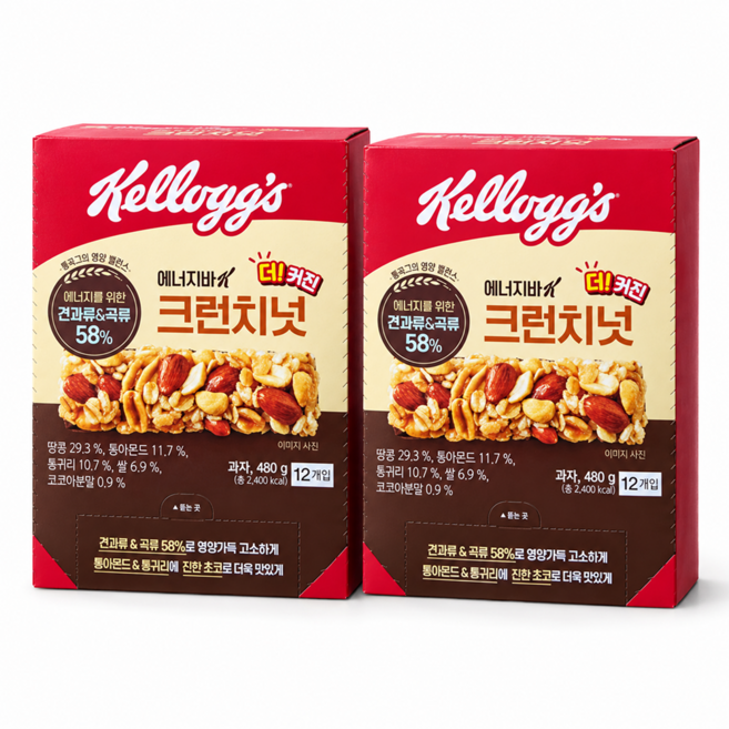 켈로그 에너지바K 크런치넛, 480g, 2개