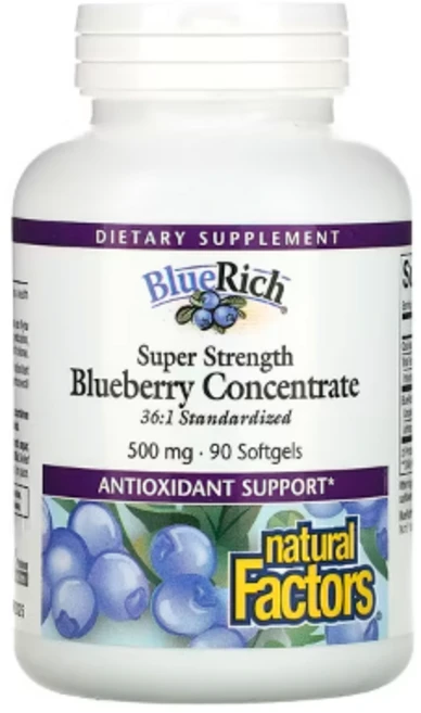 Natural Factors BlueRich 고강도 블루베리 농축물 500mg 90정, 1개 - 쿠팡