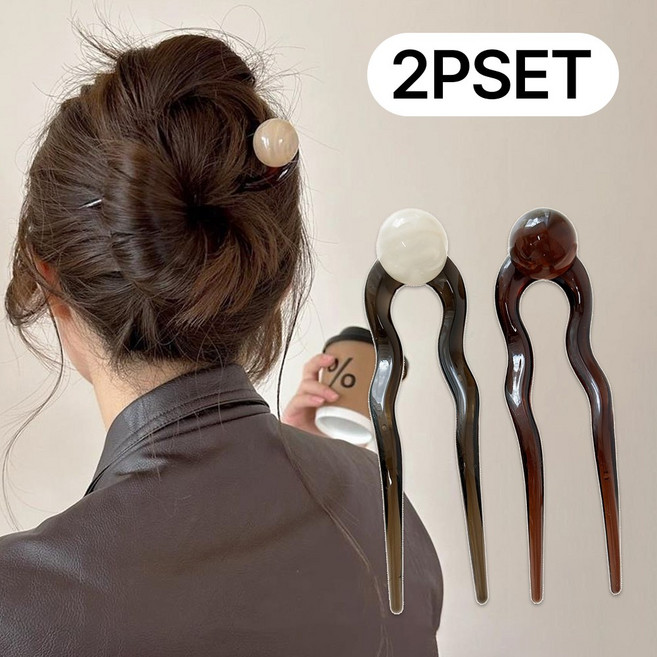 미다미 [2개세트] 컬러볼 아크릴 U형 비녀