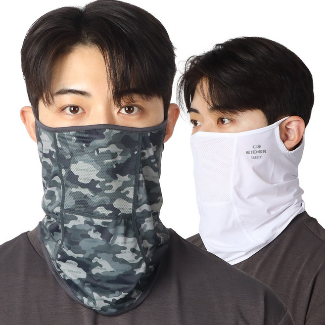 아이더 세이프티 자외선차단 쿨링 페이스 넥마스크 2세트, 1세트, 카키+화이트
