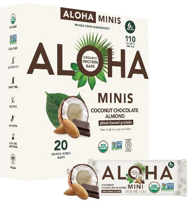 미국 ALOHA 알로하 저당 코코넛 초콜릿 아몬드 단백질 바 미니 20개입, 24g - 쿠팡
