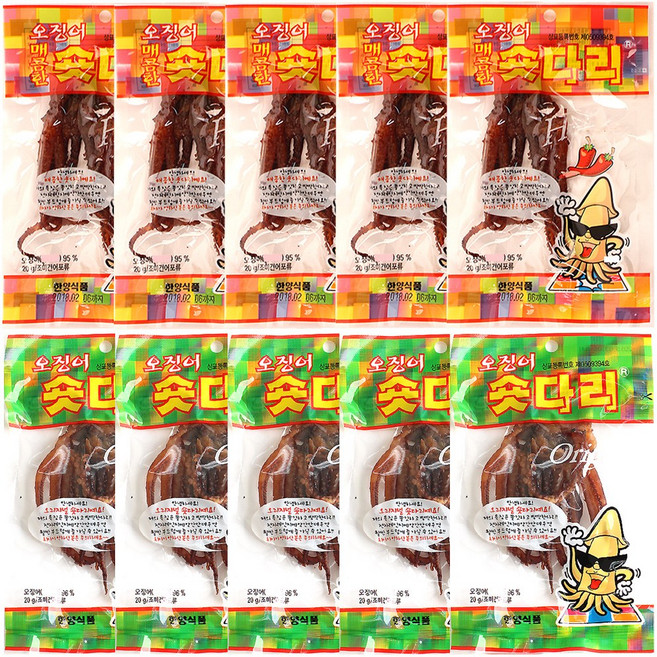 [가온애] 한양식품 오징어 숏다리 (일반+매콤), 5세트, 20g