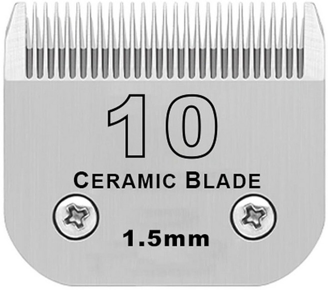 탈착식 애완견 그루밍 클리퍼 세라믹 블레이드 Andis 사이즈 10 컷 길이 1.5mm(1/16인치) Oster A5 Wahl KM10 시리즈 클리퍼와 호환 가능, 10# 1.5mm, Silver