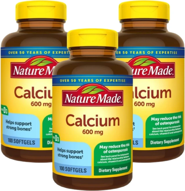 Nature Made 비타민 D3가 함유된 칼슘 600 mg 100 소프트젤 3 SET, 3개, 100정 - 쿠팡