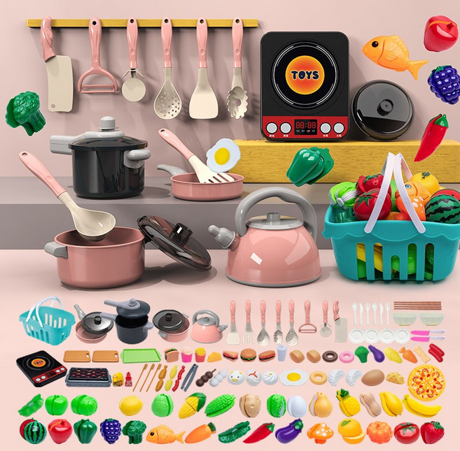 KURUA 주방놀이 세트 소꿉놀이장난감 역할놀이장난감, 152개/세트, 1개