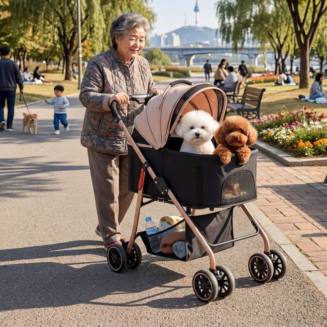 MILA&LOUIS 2026최신 강아지 유모차 애견유모차 원터치 퀵폴딩 강아지유모차 분리형 프리미엄 소중형견 접이식 개모차, 골드, 1개, 이중 접이식