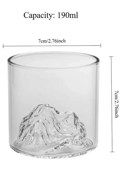 일본 3D 마운틴 위스키 유리 빙하 구식 락 안경 나무 선물 상자 보드카 컵 와인 텀블러, 101-200ml, 1 Piece Cup