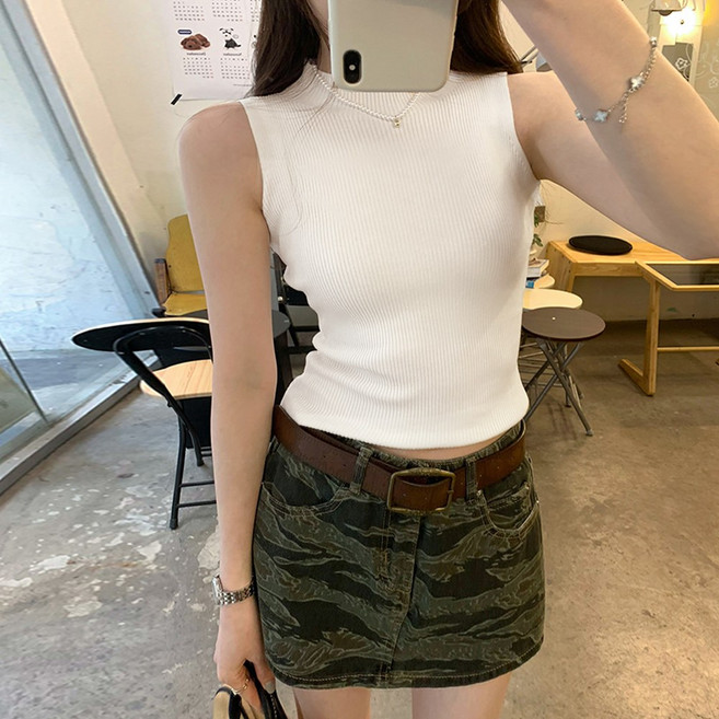 반목 골지 니트 나시 비스코스 민소매 여성 티셔츠 이너