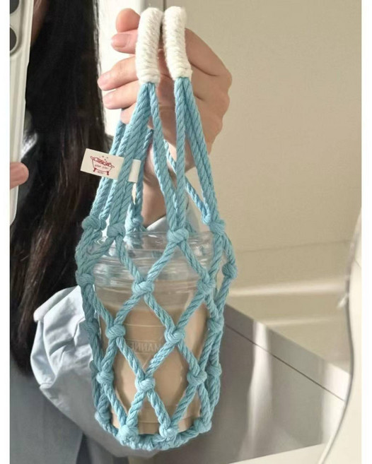 텀블러 데일리 파우치 뜨개 그물가방, 1개, 블랙