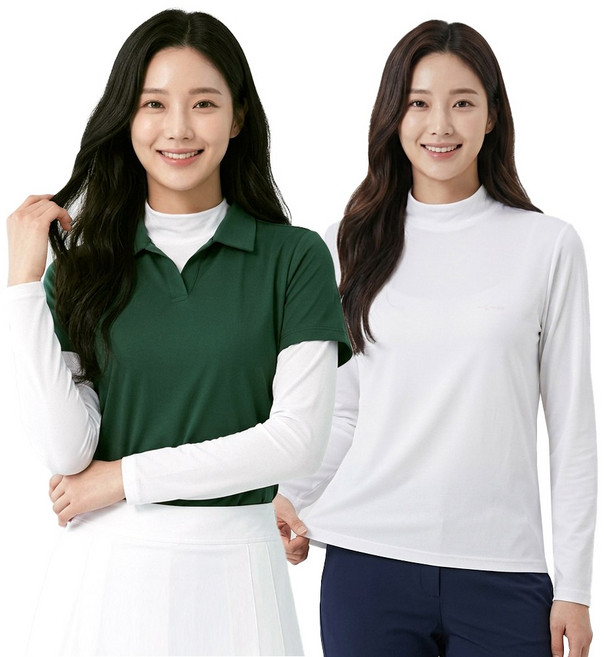 아소트 프리미엄 스포츠 골프 이너웨어 자외선차단 UV 쿨링 여성 반폴라 티셔츠