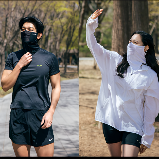 타이탄워크 에어로쿨가드 러닝 마스크 자외선차단 마스크 얼굴 햇빛가리개, 블랙+화이트, 2개