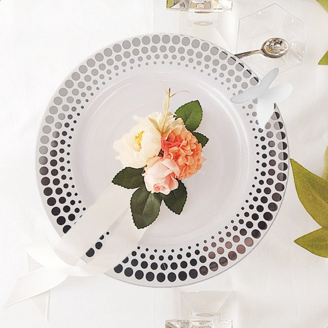 쓱싹 도트실버 플라스틱 일회용 접시세트 대 8p + 소 8p, 1세트