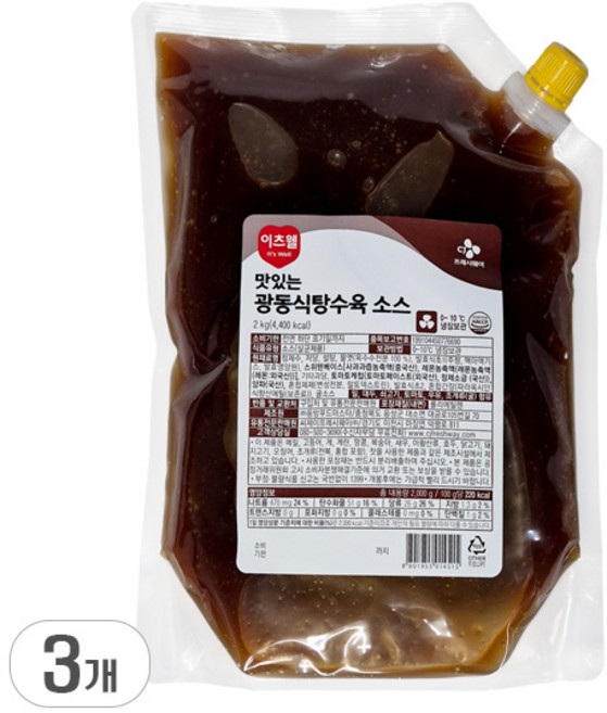 이츠웰 맛있는 광동식 탕수육 소스, 2kg, 3개
