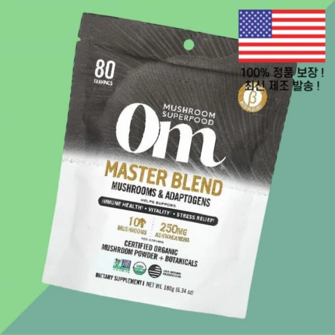 Om머쉬룸 마스터 블렌드 버섯 파우더 가루 분말 식물성 6.34온스 180g Om Mushrooms Master Blend Certified Organic Mushroom Po, Om머쉬룸 마스터 블렌드 오가닉 버섯 파우더 가루 분말, 1개 - 쿠팡