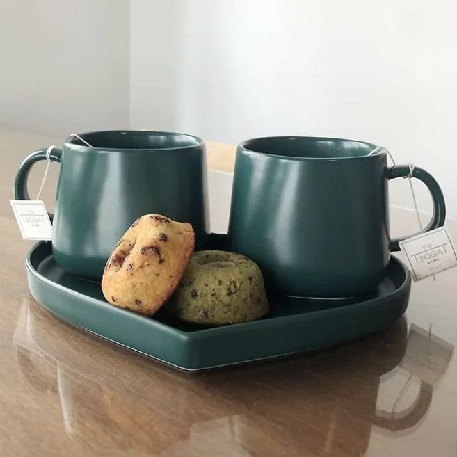 더소가 하트 플레이트 머그컵 세트 한정특가, 1개, 그린